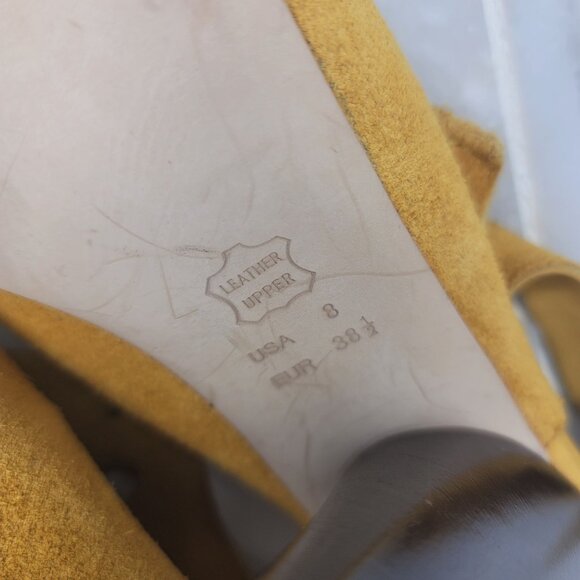 Sacha London Mustard Yellow Suede Leather Upper Slingback Heeled Sandals With Cu - Picture 4 of 11